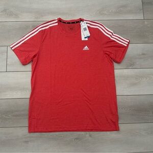 NWT Adidas Red Short Sleeve Tee with Signature Stripes